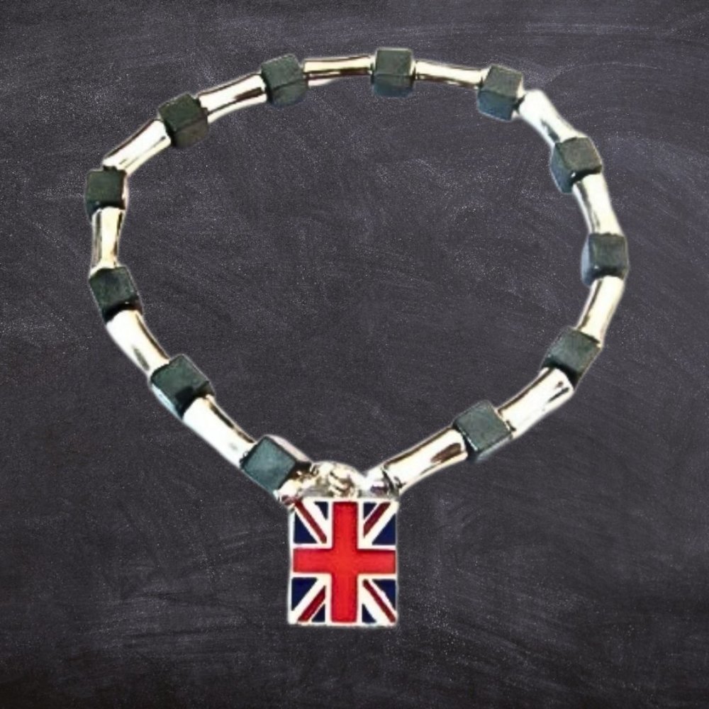 UK Flag Hematite & Steel Bracelet